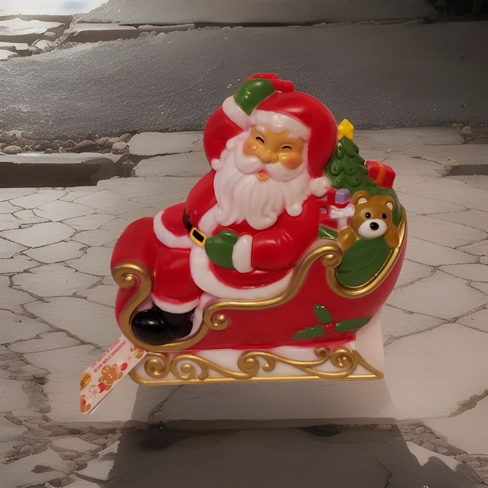 (#683). Cracker Barrel LED Santa In Sleigh Blow Mold Ornament 10" Tall